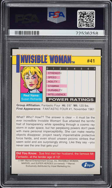 1991 Impel Marvel Universe Card # 41 Invisible Woman PSA 10 GEM MINT (MGD2)