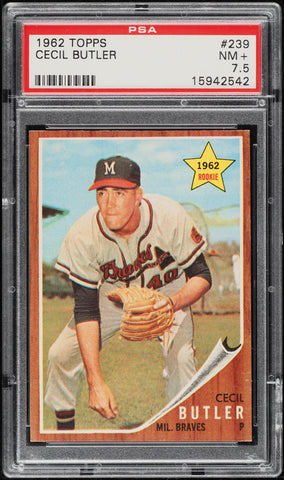 1962 Topps BB Card #239 Cecil Butler Milwaukee Braves ROOKIE RC PSA 7.5 NRMT+ (MGD2)