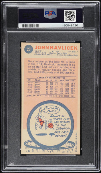 1969 Topps BkB Card # 20 John Havlicek Boston Celtics HOF ROOKIE RC PSA 8 NM-MT (MGD2)