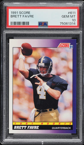 1991 Score FB Card #611 Brett Favre Green Bay Packers HOF ROOKIE PSA 10 GEM MINT (MGD2)