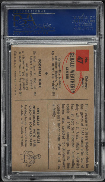 1954 Bowman FB Card # 47 Gerald Bones Weatherly Chicago Bears PSA 8 NM-MT (MGD2)