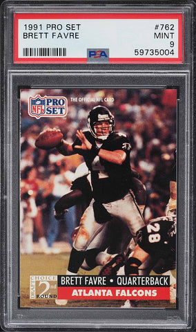1991 Pro Set FB Card #762 Brett Favre HOF ROOKIE RC PSA 9 MINT (MGD2)