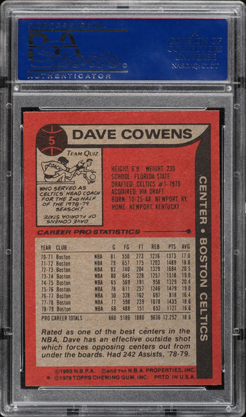 1979 Topps BkB Card # 5 Dave Cowens Boston Celtics HOF PSA 9 MINT (MGD2)