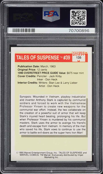 1990 Impel Marvel Universe Card #135 Tales Of Suspense #39 IRON MAN PSA 10 (MGD2)