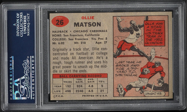 1957 Topps FB Card # 26 Ollie Matson Chicago Cardinals HOF PSA 8 NM-MT (MGD2)