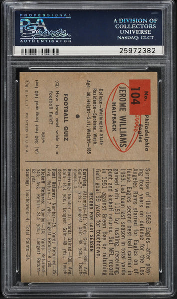 1954 Bowman FB Card #104 Jerome Williams Philadelphia Eagles ROOKIE RC PSA 8 (MGD2)