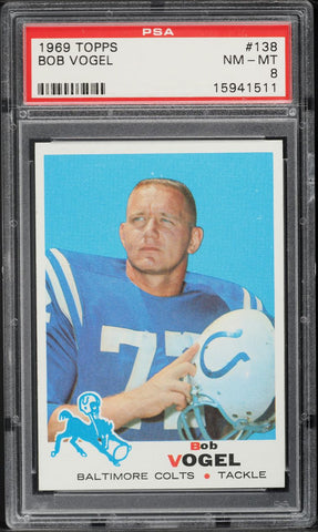 1969 Topps FB Card #138 Bob Vogel Baltimore Colts PSA 8 NM-MT (MGD2)