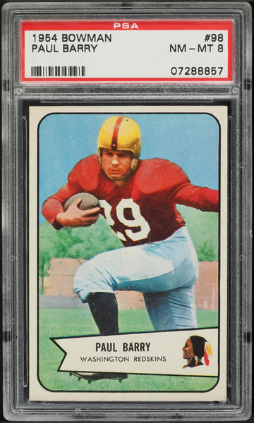 1954 Bowman FB Card # 98 Paul Barry Washington Redskins ROOKIE RC PSA 8 NM-MT (MGD2)