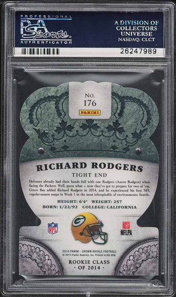 2014 Crown Royale FB Card #176 Richard Rodgers Packers ROOKIE RC BRONZE PSA 10 (MGD2)