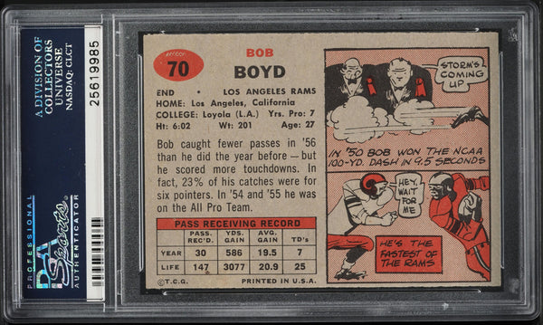 1957 Topps FB Card # 70 Bob Boyd Los Angeles Rams PSA 8 NM-MT (MGD2)