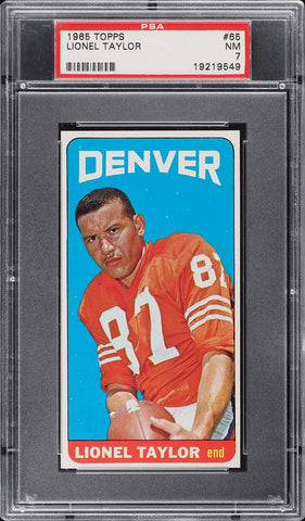 1965 Topps FB Card # 65 Lionel Taylor Denver Broncos SHORT PRINT PSA 7 NRMT (MGD2)