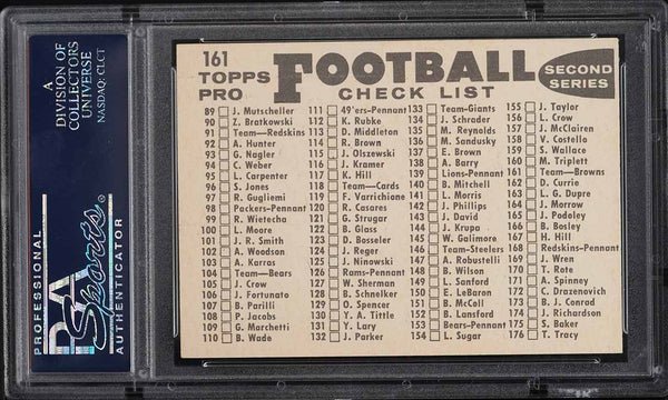 1959 Topps FB Card #161 Cleveland Browns CHECKLIST BACK PSA 8 NM-MT (MGD2)