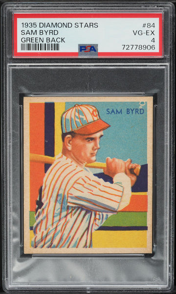 1935 Diamond Stars BB Card # 84 Sam Byrd Cincinnati Reds GREEN BACK PSA 4 VGEX (MGD2)