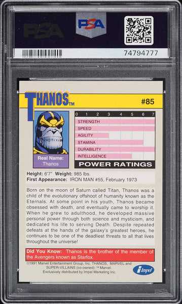 1991 Impel Marvel Universe Card # 85 Thanos PSA 10 GEM MINT (MGD2)