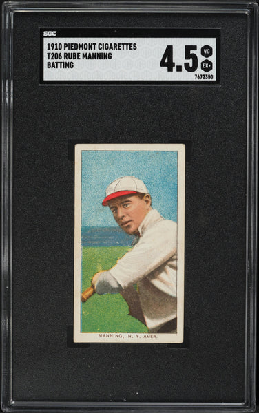 1909-11 T206 Rube Manning New York BATTING, PIEDMONT 350/25 SGC 4.5 VGEX+ (MGD2)