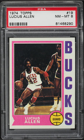 1974 Topps BkB Card # 19 Lucius Allen Milwaukee Bucks PSA 8 NM-MT (MGD2)