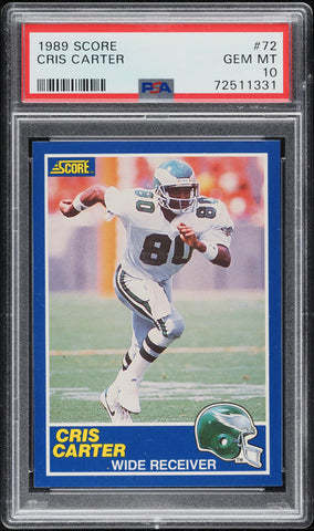 1989 Score FB Card # 72 Cris Carter Philadelphia Eagles HOF ROOKIE RC PSA 10 (MGD2)