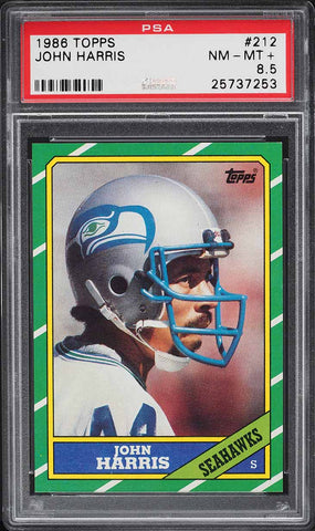 1986 Topps FB Card #212 John Harris Seattle Seahawks PSA 8.5 NM-MT+ (MGD2)