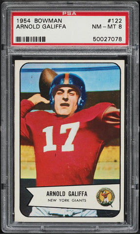 1954 Bowman FB Card #122 Arnold Galiffa New York Giants HOF ROOKIE RC PSA 8 (MGD2)