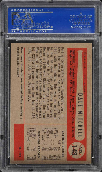 1954 Bowman BB Card #148 Dale Mitchell Cleveland Indians HOF PSA 7 NRMT (MGD2)