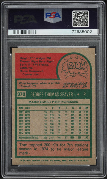 1975 Topps BB Card #370 Tom Seaver New York Mets HOF PSA 8 NM-MT (MGD2)