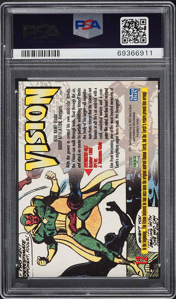 1993 Marvel Masterpieces Card # 12 Vision PSA 10 GEM MINT (MGD2)