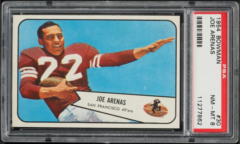 1954 Bowman FB Card # 30 Joe Arenas San Francisco 49ers ROOKIE RC PSA 8 NM-MT (MGD2)