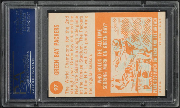 1963 Topps FB Card # 97 Green Bay Packers TEAM CARD PSA 7 NRMT (MGD2)