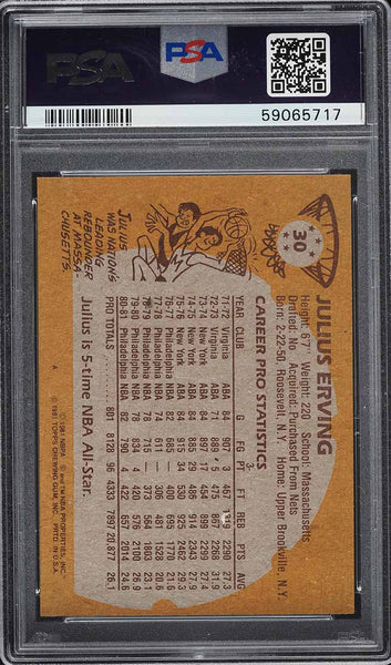 1981 Topps BkB Card # 30 Julius Erving Philadelphia 76ers HOF PSA MINT 9 (MGD2)