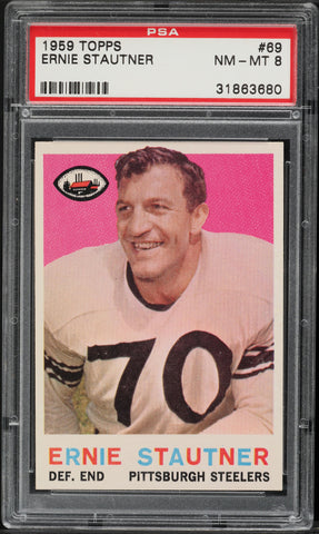 1959 Topps FB Card # 69 Ernie Stautner Pittsburgh Steelers HOF PSA 8 NM-MT (MGD2)