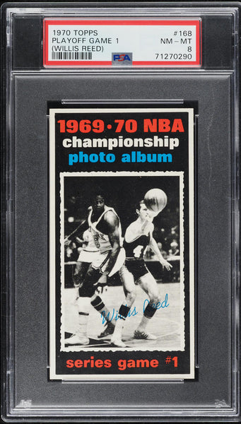 1970 Topps BkB Card #168 Willis Reed Knicks HOF PLAYOFF GAME 1 PSA 8 NM-MT (MGD2)