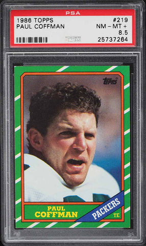 1986 Topps FB Card #219 Paul Coffman Green Bay Packers HOF PSA 8.5 NM-MT+ (MGD2)