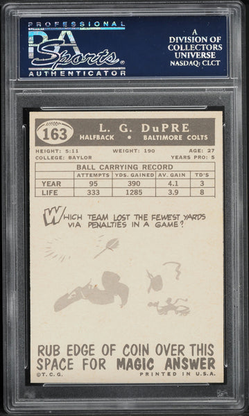 1959 Topps FB Card #163 L.G. Dupre Baltimore Colts PSA 8 NM-MT (MGD2)