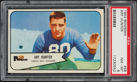 1954 Bowman FB Card # 58 Art Hunter Green Bay Packers ROOKIE RC PSA 8 NM-MT (MGD2)