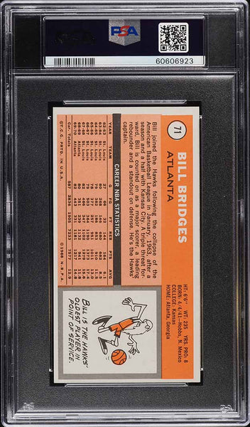 1970 Topps BkB Card # 71 Bill Bridges Atlanta Hawks PSA 8 NM-MT (MGD2)