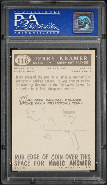 1959 Topps FB Card #116 Jerry Kramer Packers ROOKIE RC HOF PSA 7 NRMT (MGD2)