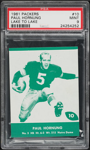 1961 Lake to Lake Packers FB Card # 10 Paul Hornung HOF PSA 9 MINT (MGD2)