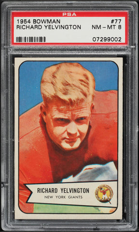 1954 Bowman FB Card # 77 Richard Yelvington New York Giants ROOKIE RC PSA 8 (MGD2)