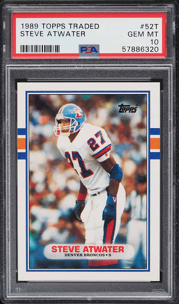 1989 Topps Traded FB Card # 52T Steve Atwater ROOKIE RC PSA 10 GEM MINT (MGD2)