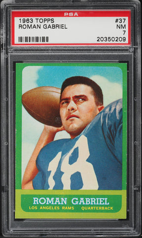 1963 Topps FB Card # 37 Roman Gabriel Los Angeles Rams HOF PSA 7 NRMT (MGD2)