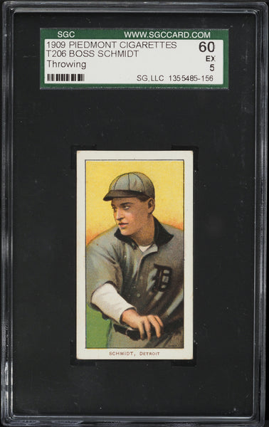 1909-11 T206 Boss Schmidt Detroit THROWING, PIEDMONT 150/25 SGC 5 EX PWCC-A (MGD2)