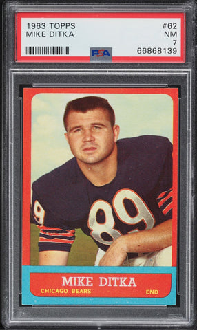 1963 Topps FB Card # 62 Mike Ditka Chicago Bears HOF PSA 7 NRMT (MGD2)