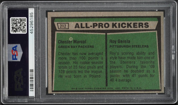 1975 Topps FB Card #212 Chester Marcol HOF & Roy Gerela ALL-PRO PSA 9 MINT (MGD2)