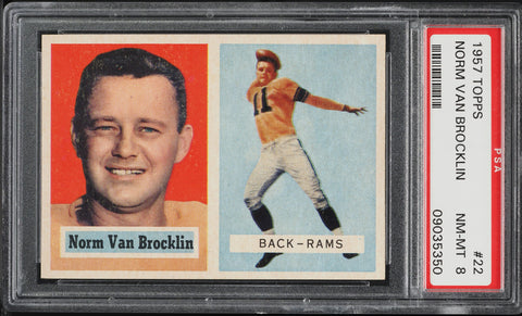 1957 Topps FB Card # 22 Norm Van Brocklin Los Angeles Rams HOF PSA 8 NM-MT (MGD2)