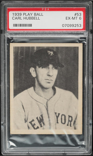 1939 Play Ball BB Card # 53 Carl Hubbell New York Giants HOF PSA 6 EXMT (MGD2)