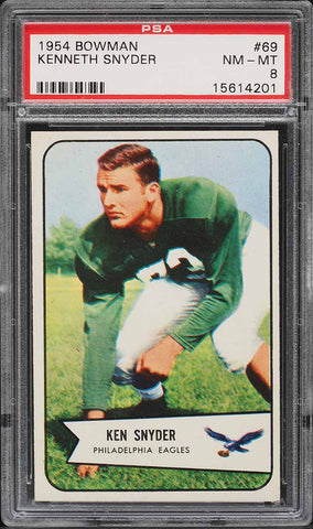 1954 Bowman FB Card # 69 Kenneth Lum Snyder Philadelphia Eagles PSA 8 NM-MT (MGD2)