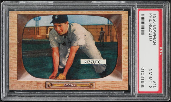 1955 Bowman BB Card # 10 Phil Rizzuto New York Yankees HOF PSA 8 NM-MT (MGD2)