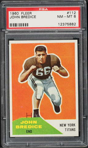 1960 Fleer FB Card #112 John Bredice New York Titans ROOKIE RC PSA 8 NM-MT (MGD2)