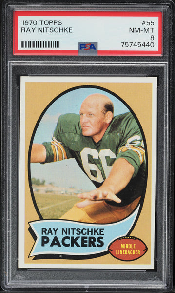 1970 Topps FB Card # 55 Ray Nitschke HOF PSA 8 NM-MT (MGD2)