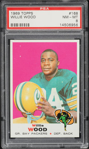 1969 Topps FB Card #168 Willie Wood Green Bay Packers HOF PSA 8 NM-MT (MGD2)